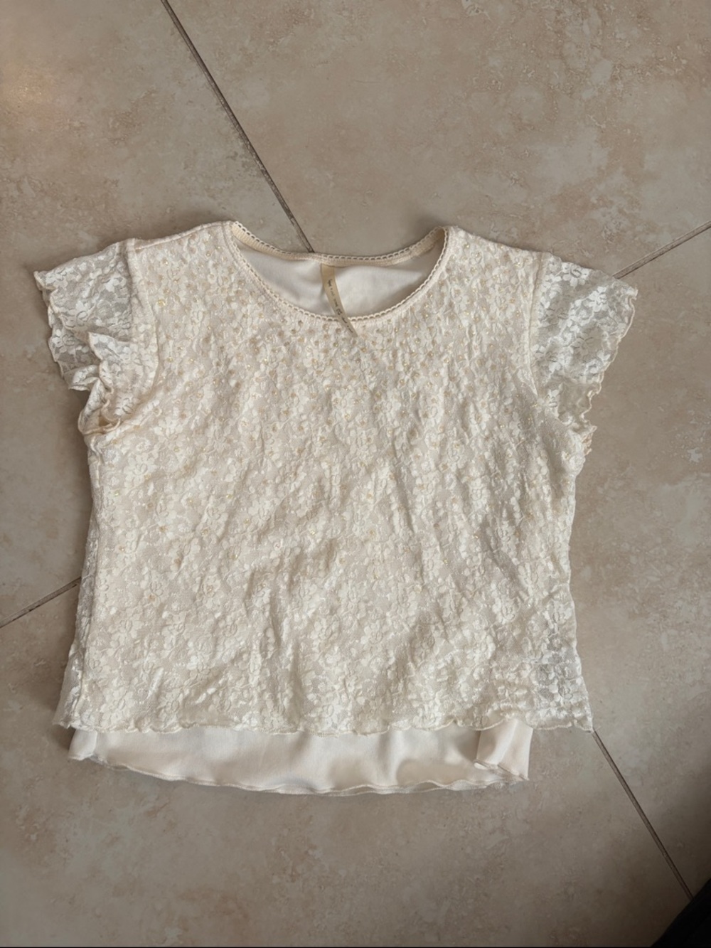 Fila Cream Sequin Lace Trim Top